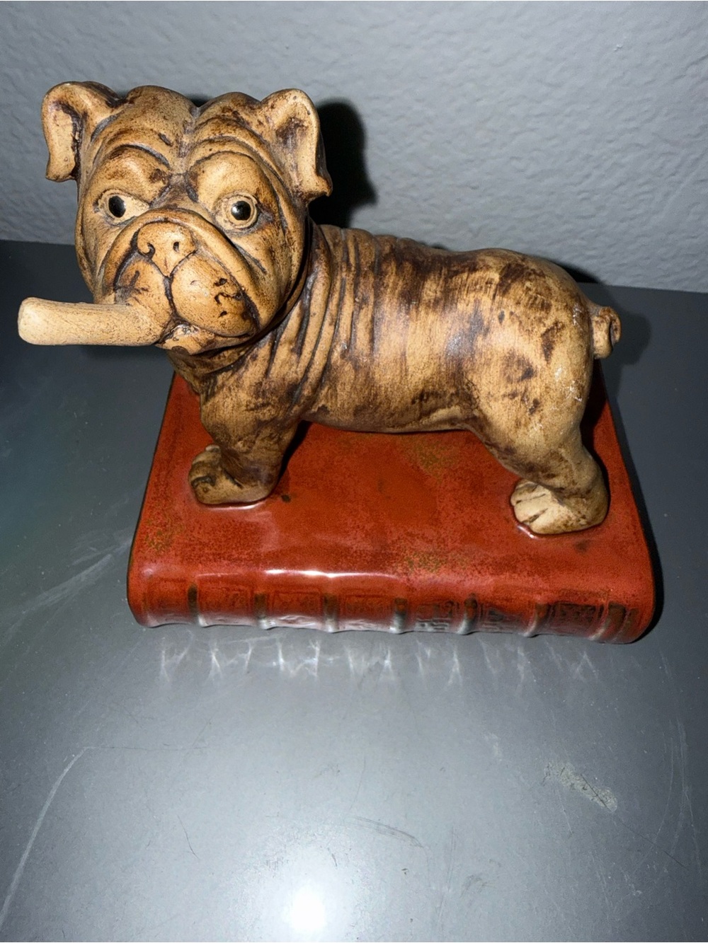 Vintage Bulldog Figurine on Red Base - Brown Tones